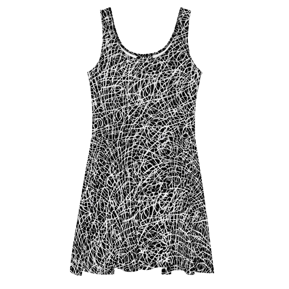 Midnight Scribble on Skater Dress — Front