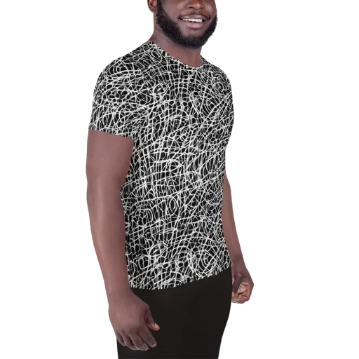 Midnight Scribble on a Men's Athletic T-Shirt