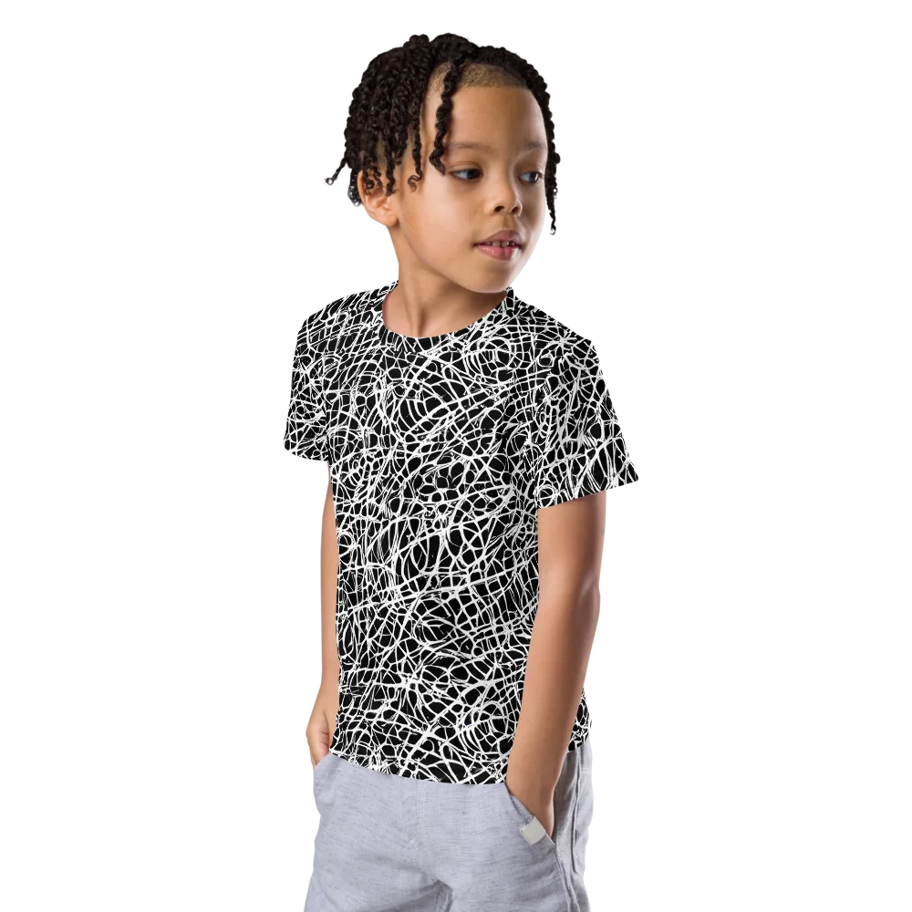Midnight Scribble on Kids Crew Neck T-Shirt — Left Front