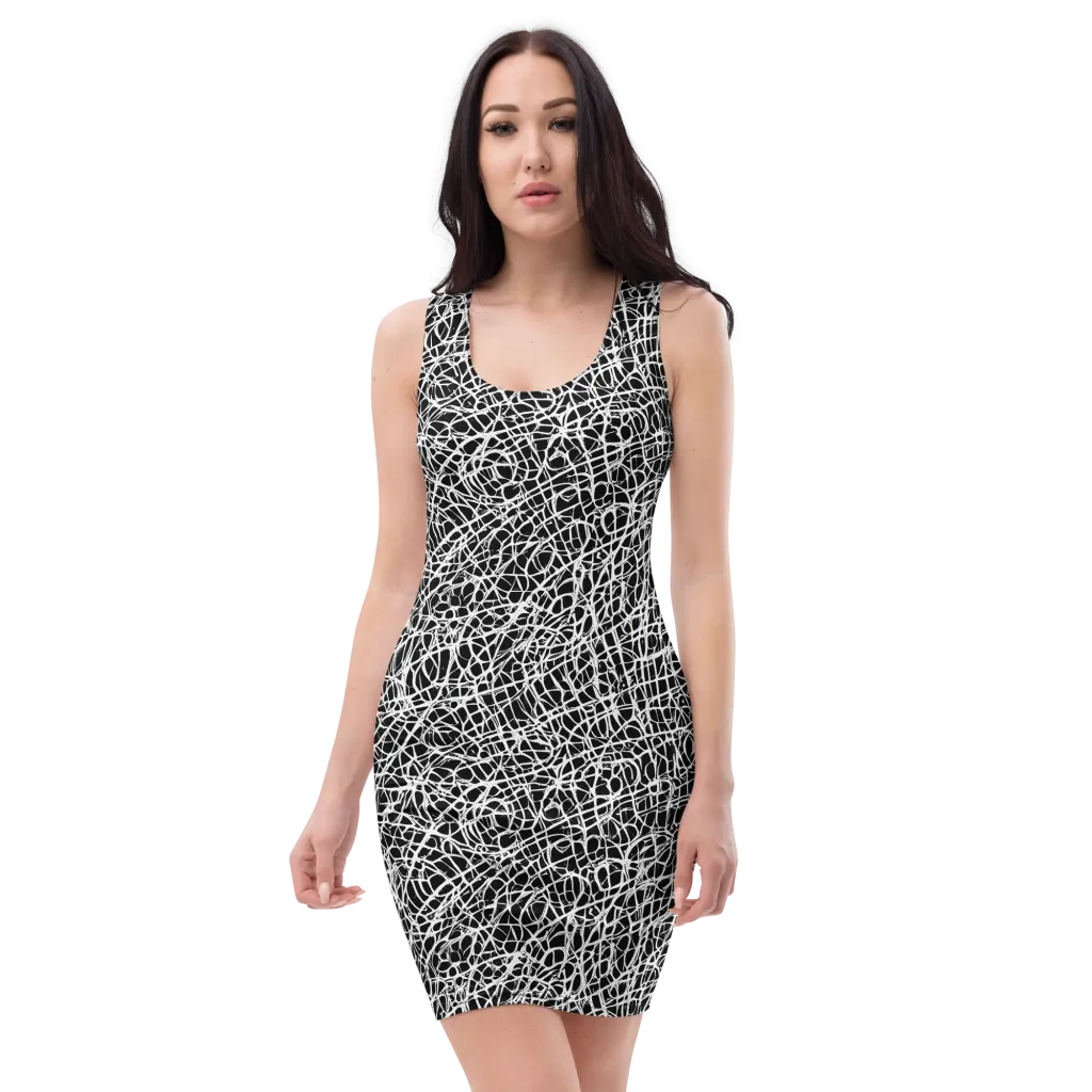 Midnight Scribble on Bodycon Dress — Front