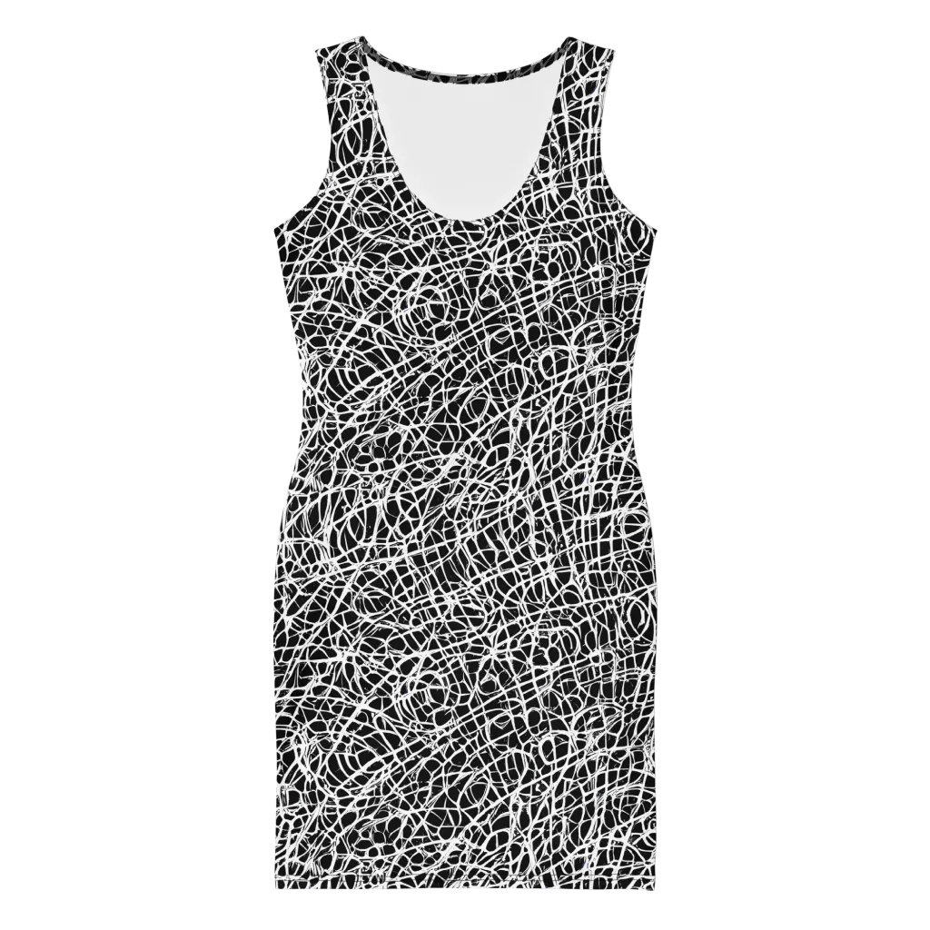 Midnight Scribble on Bodycon Dress — Front