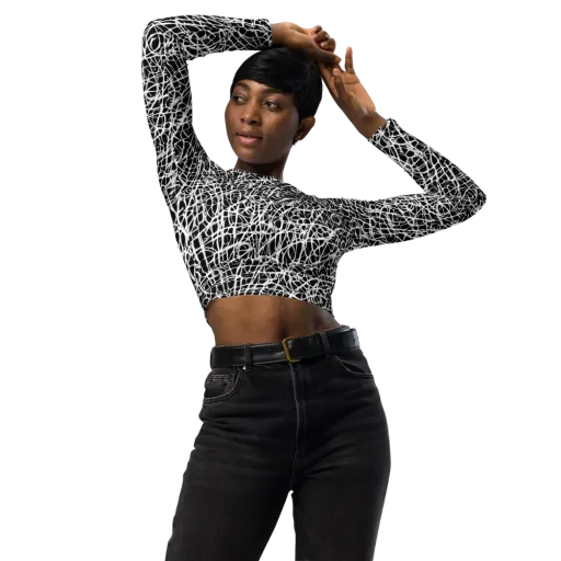 Midnight Scribble on a Long Sleeve Crop Top
