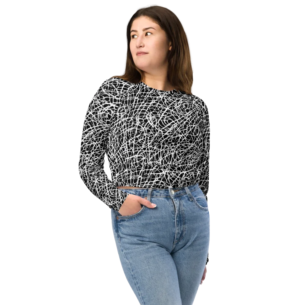 Midnight Scribble on Long Sleeve Crop Top — Front