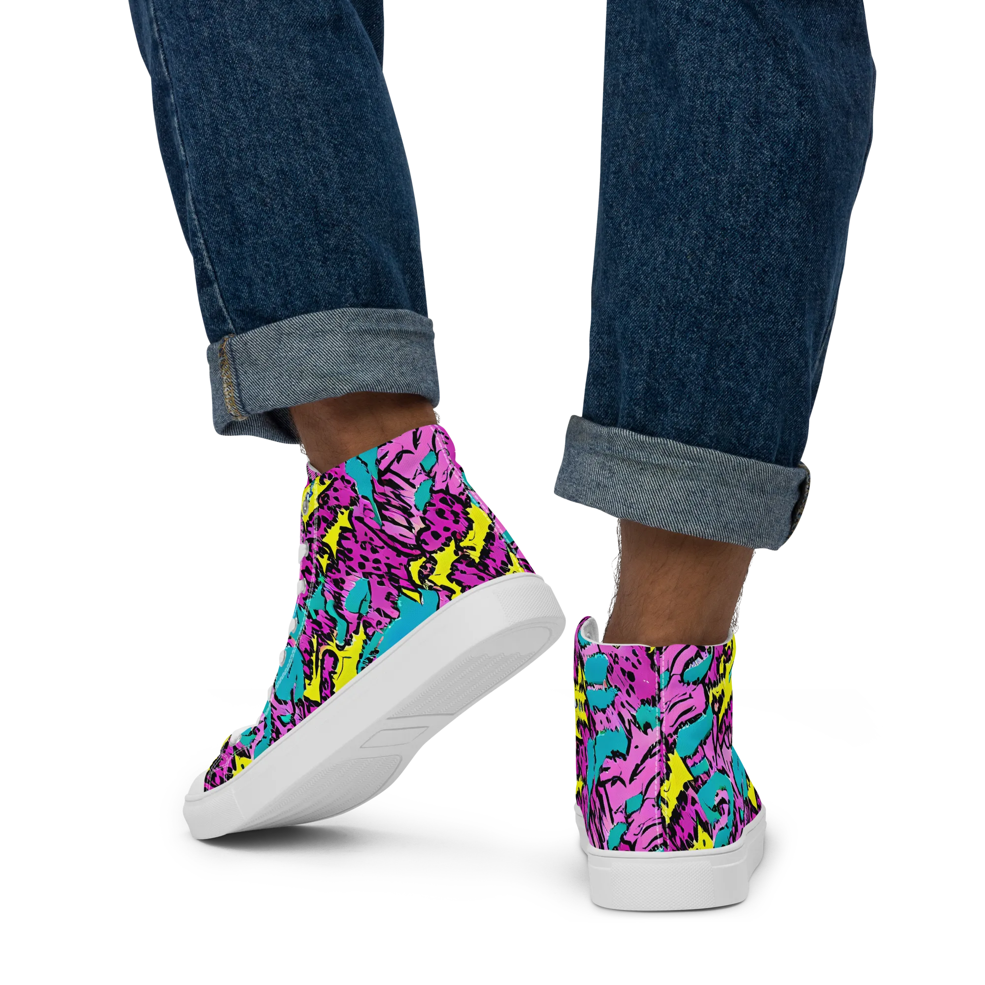 Psychedelic Prowl on Men's High Top Canvas Shoes — Back