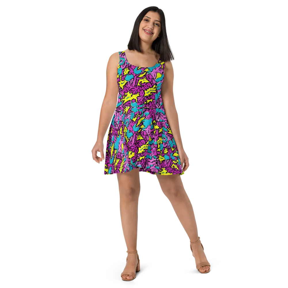 Psychedelic Prowl on Skater Dress — Front