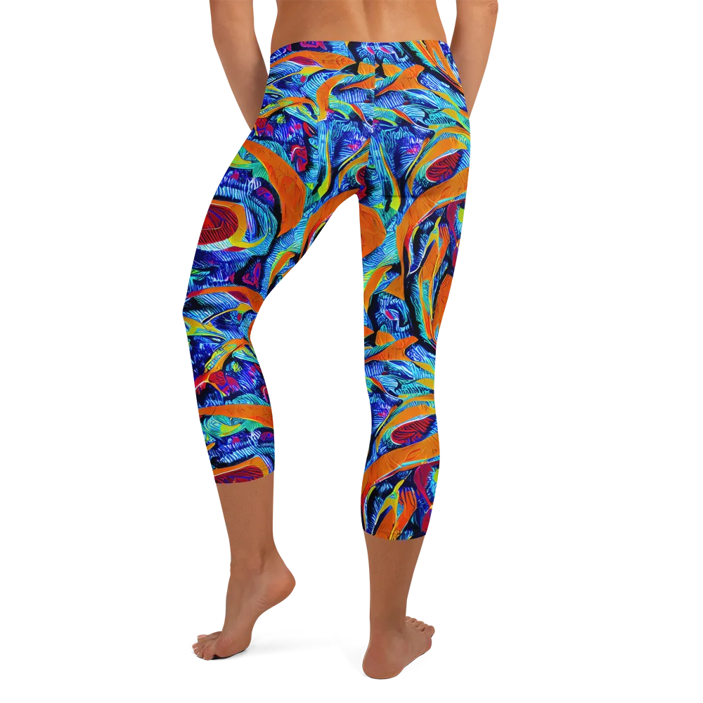 Tangerine Jungle on Capri Leggings — Back