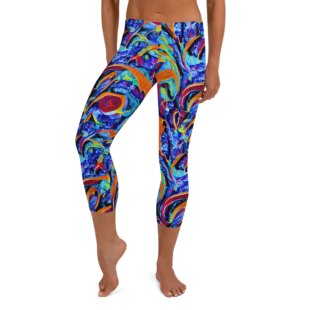 Tangerine Jungle on Capri Leggings — Front
