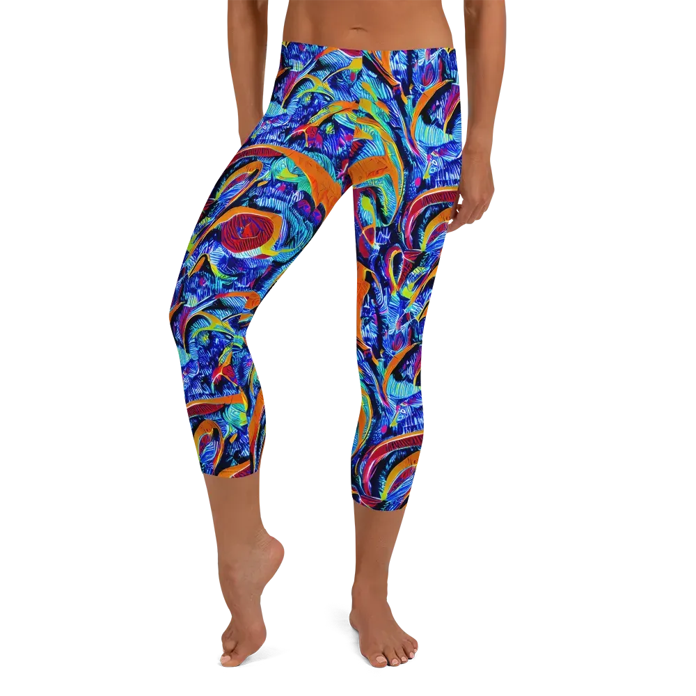Tangerine Jungle on Capri Leggings — Front