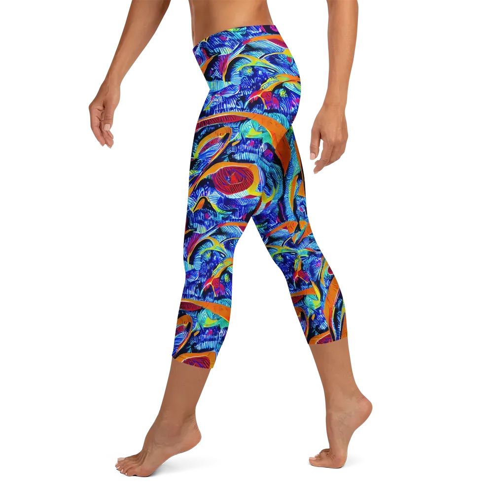 Tangerine Jungle on Capri Leggings — Left