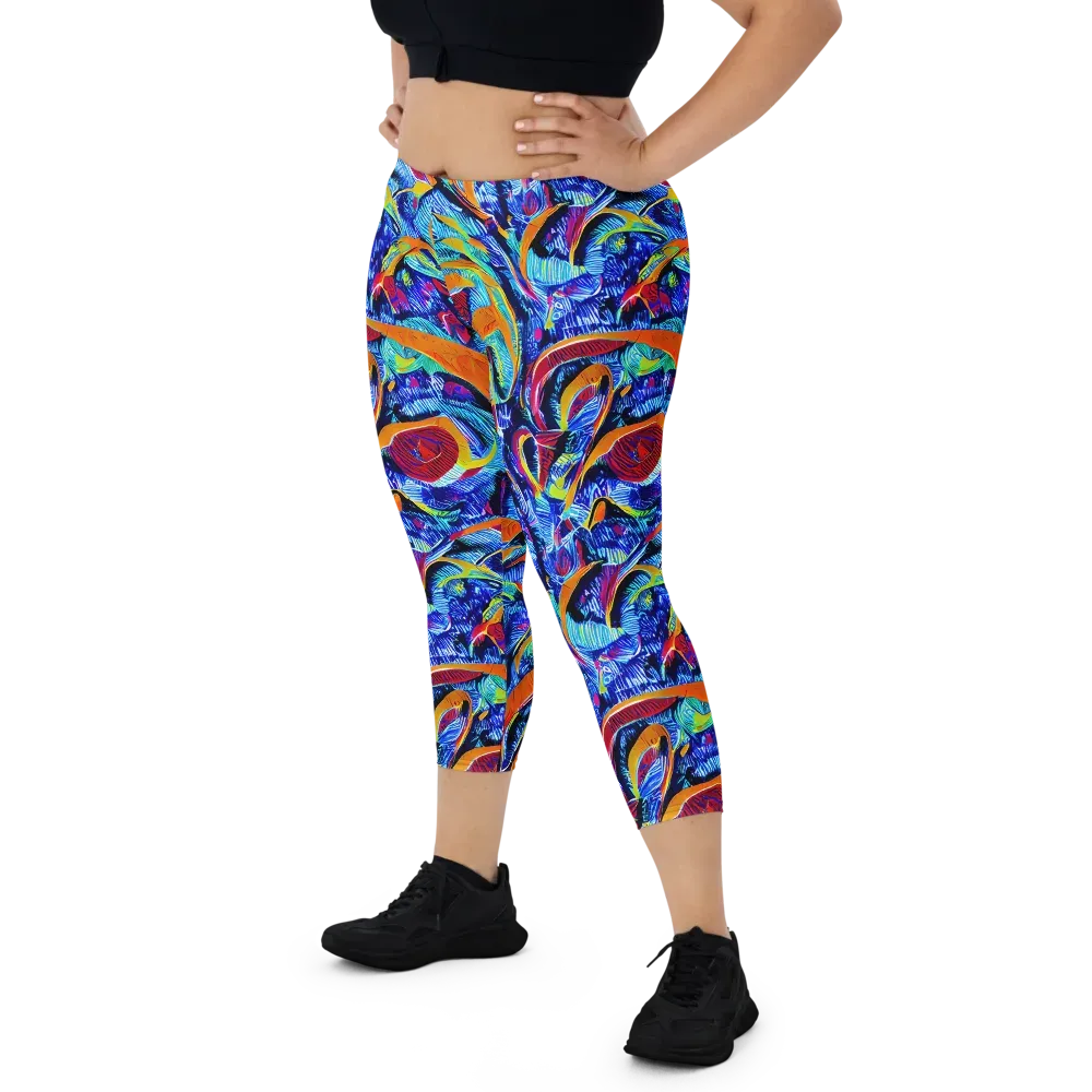 Tangerine Jungle on Capri Leggings — Front