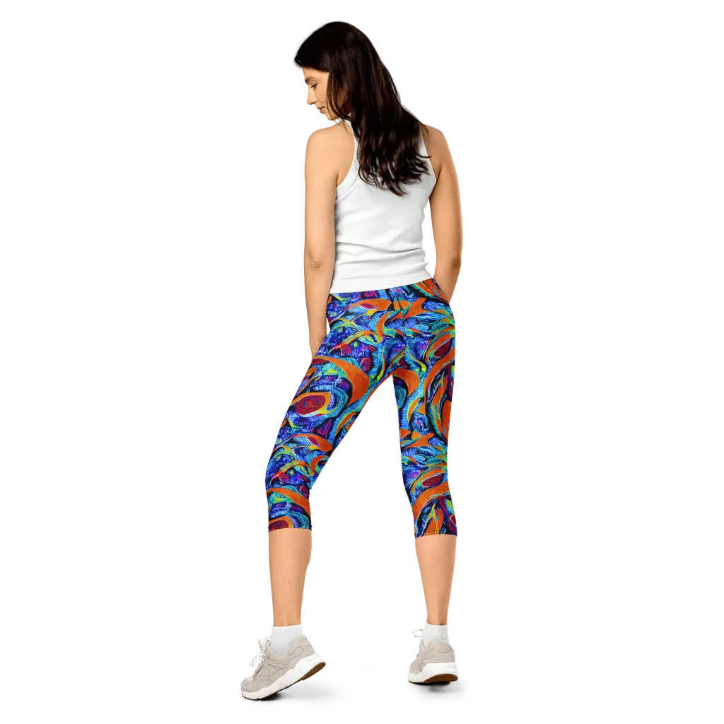 Tangerine Jungle on Capri Leggings — Back