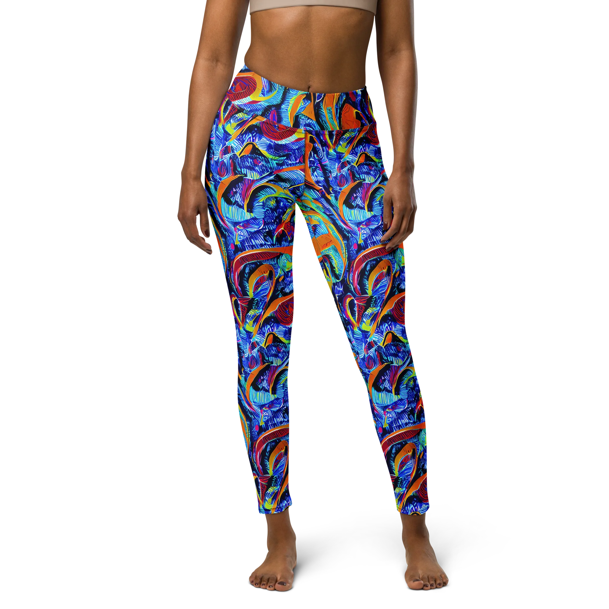 Tangerine Jungle on Yoga Leggings — Front
