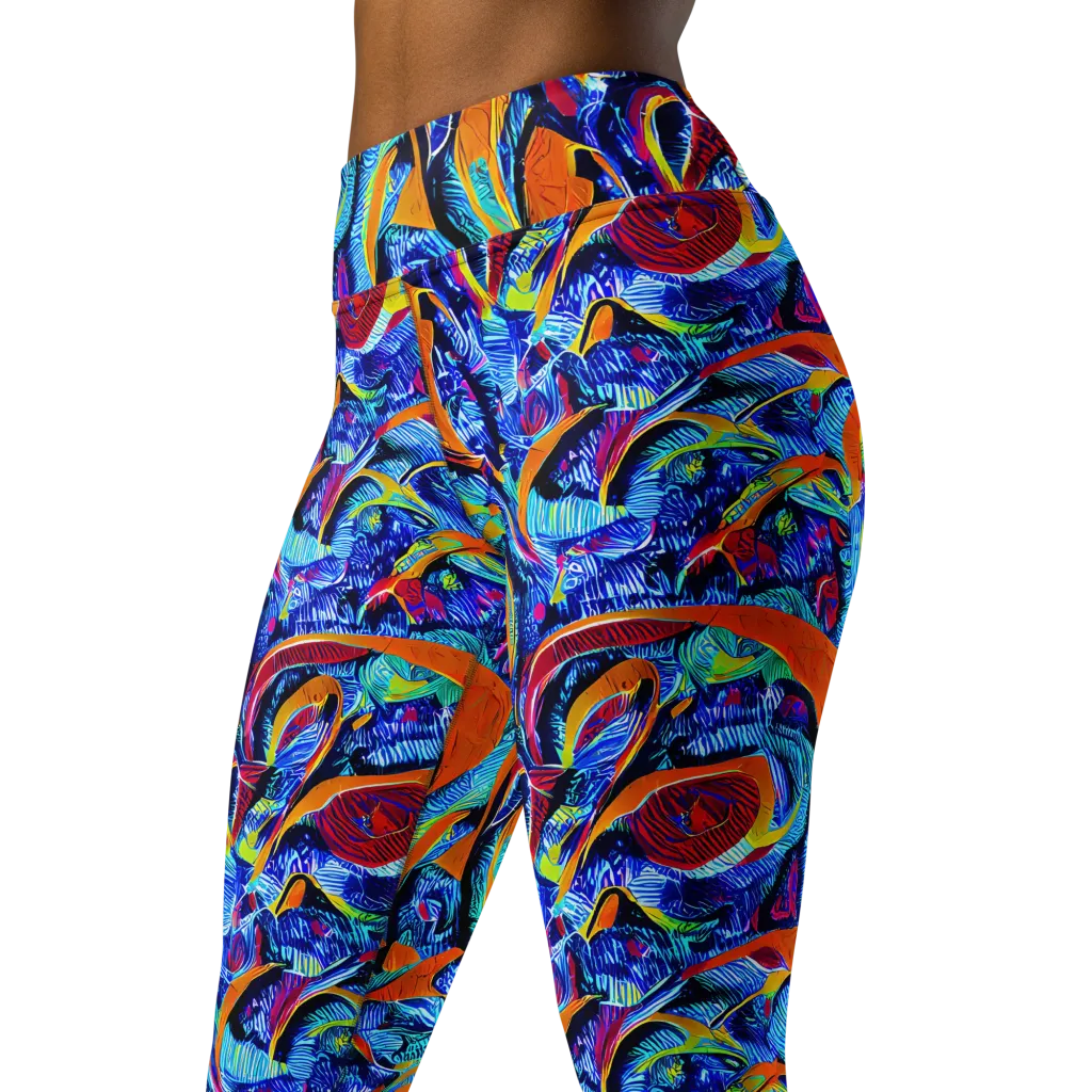 Tangerine Jungle on Yoga Leggings — Left Front
