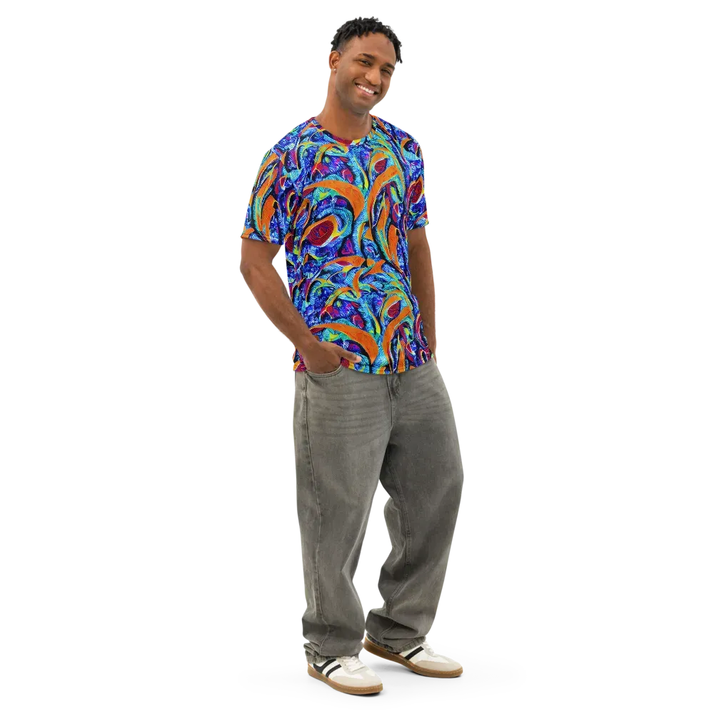 Tangerine Jungle on Men's Cotton Crew Neck T-Shirt — Right Front