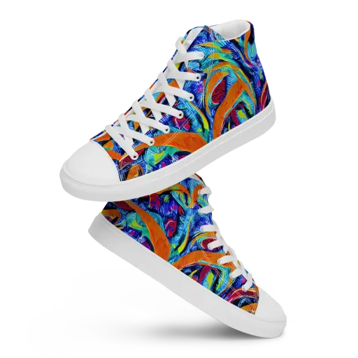 Tangerine Jungle on a Men's High Top Canvas Shoes