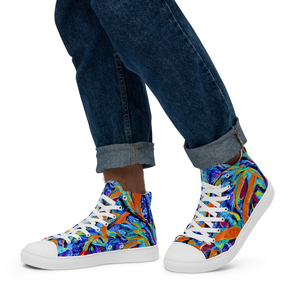 Tangerine Jungle on Men's High Top Canvas Shoes — Left