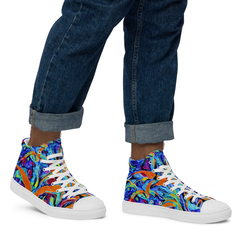 Tangerine Jungle on Men's High Top Canvas Shoes — Right