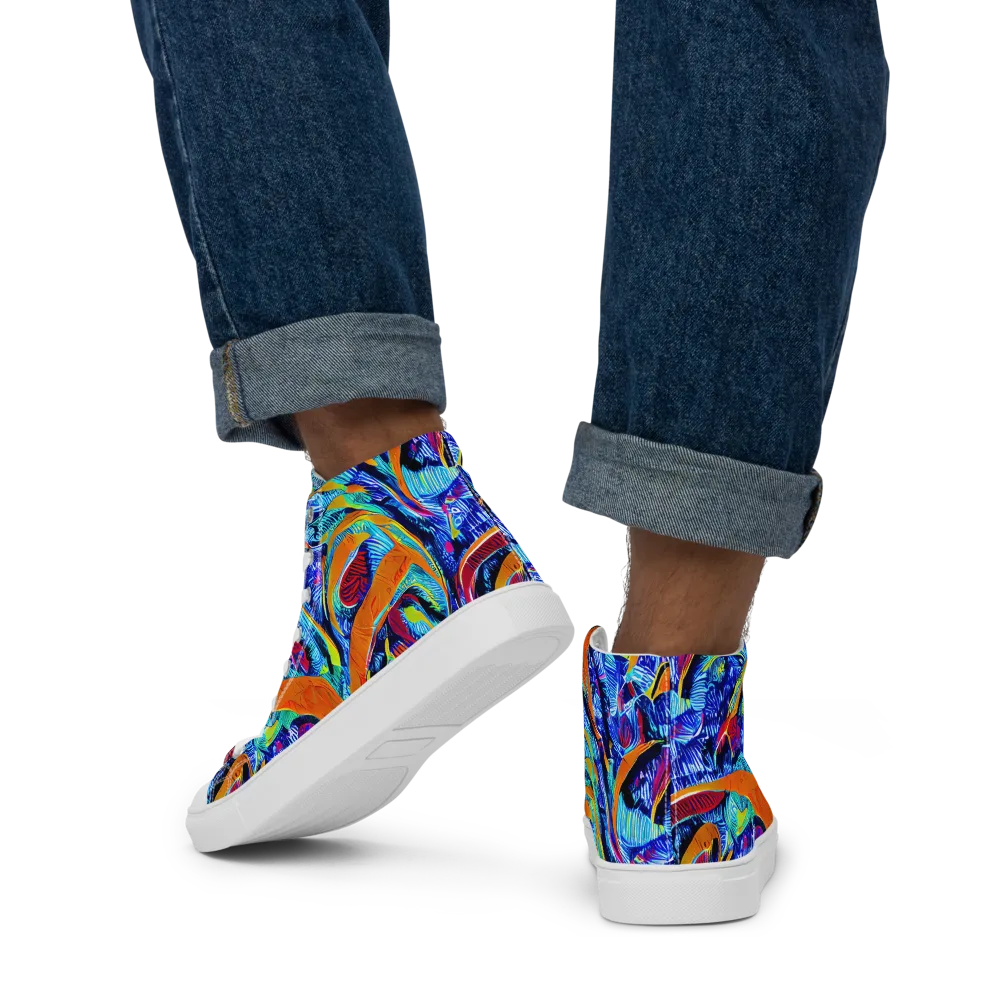 Tangerine Jungle on Men's High Top Canvas Shoes — Back