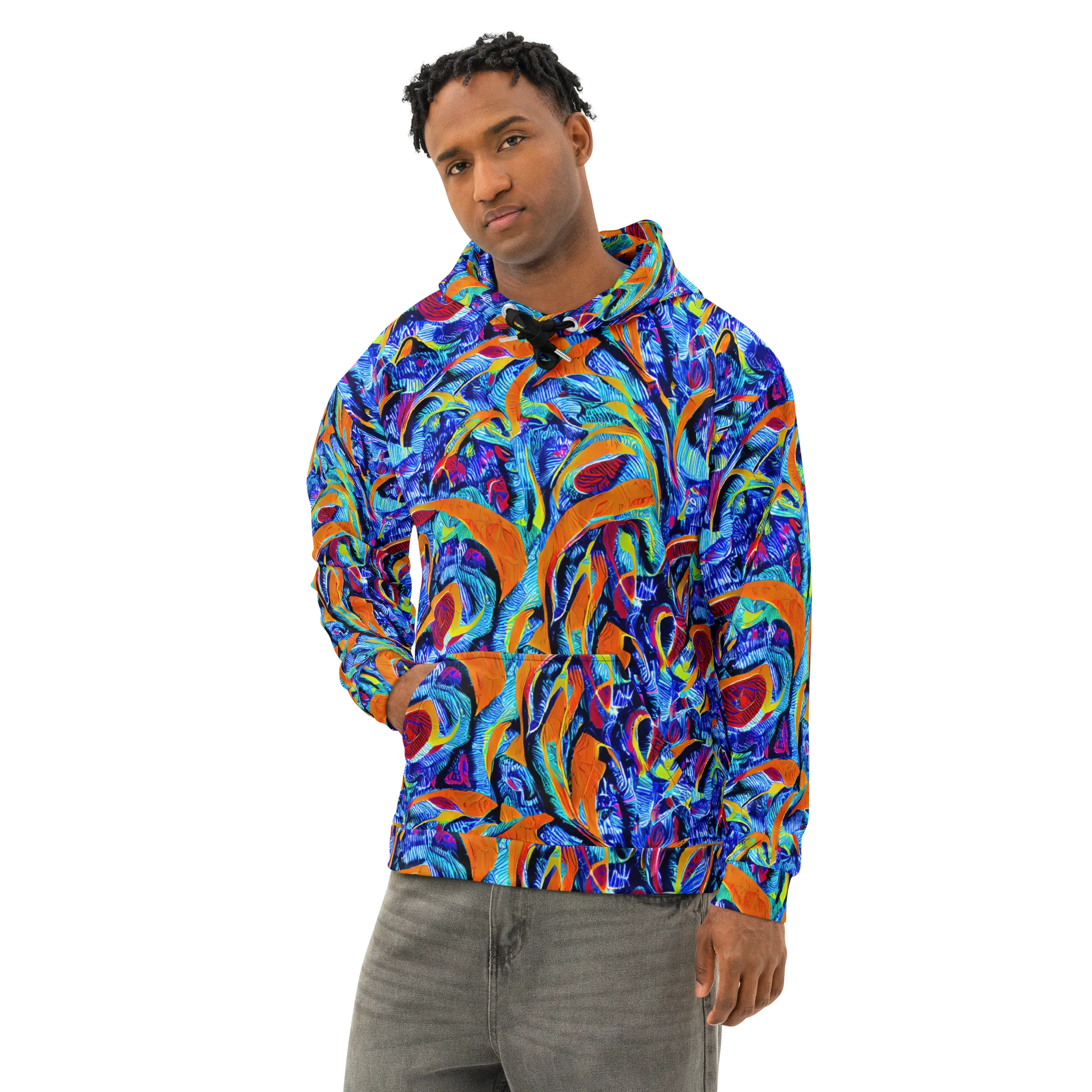 Tangerine Jungle on Cotton Hoodie — Left Front