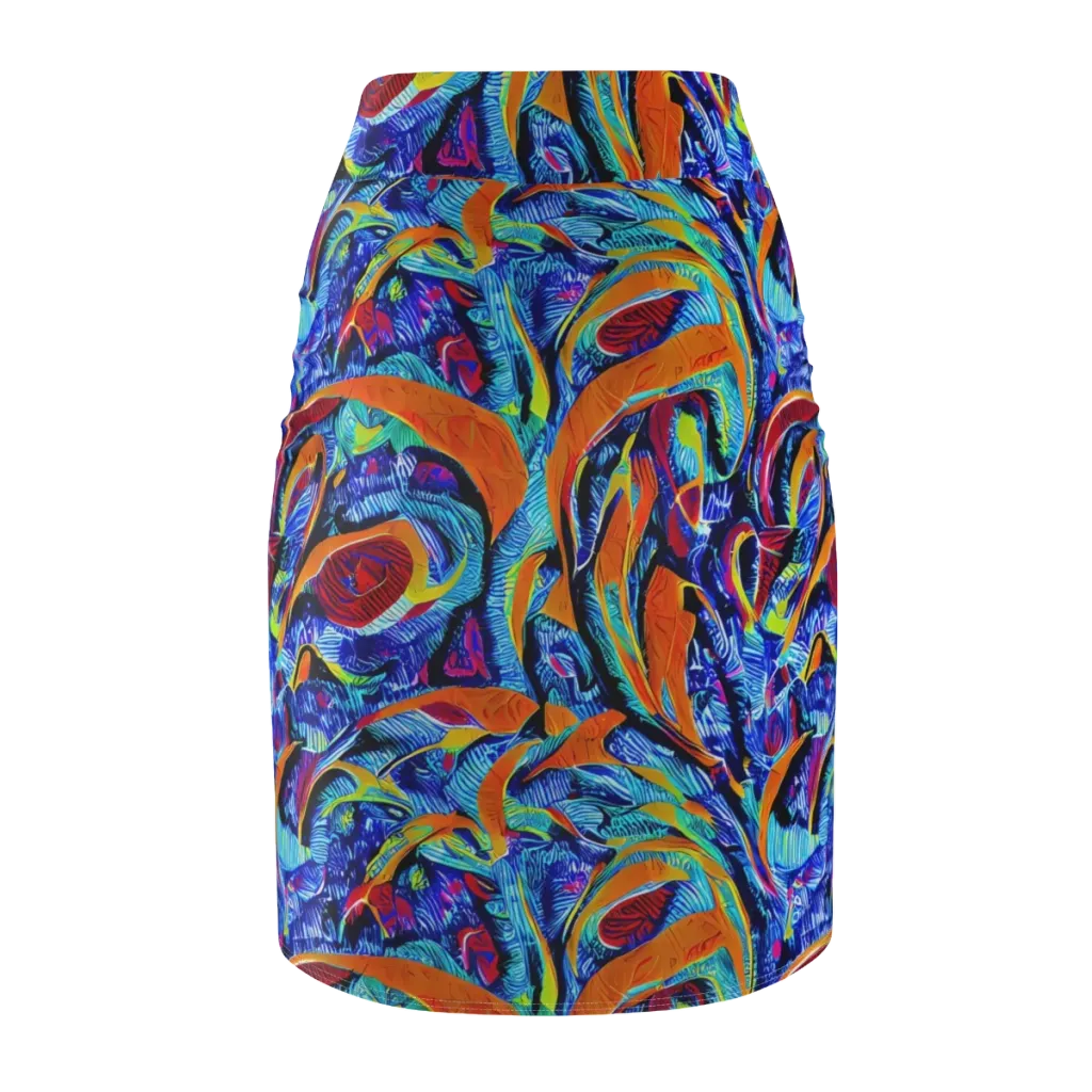 Tangerine Jungle on Pencil Skirt — Back