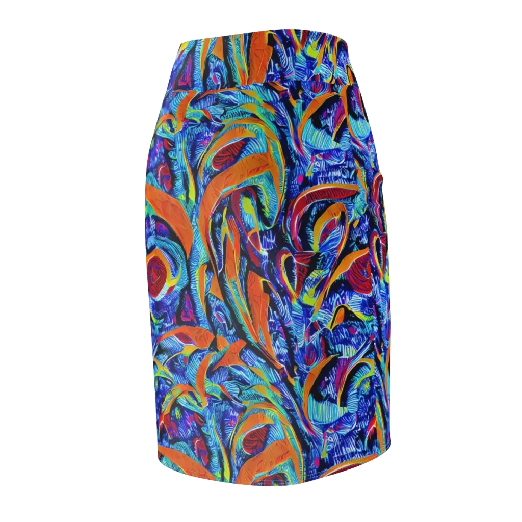 Tangerine Jungle on Pencil Skirt — Back Side