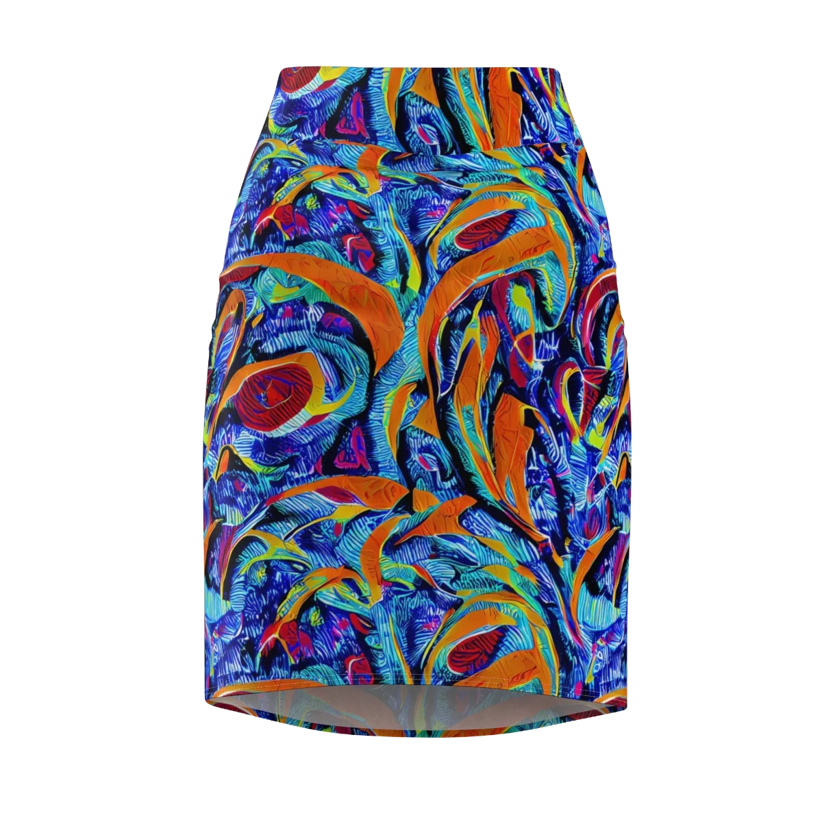 Tangerine Jungle on Pencil Skirt — Front
