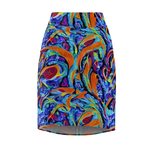 Tangerine Jungle on a Pencil Skirt