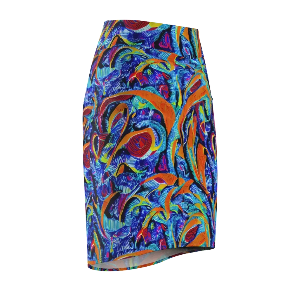 Tangerine Jungle on Pencil Skirt — Front Side