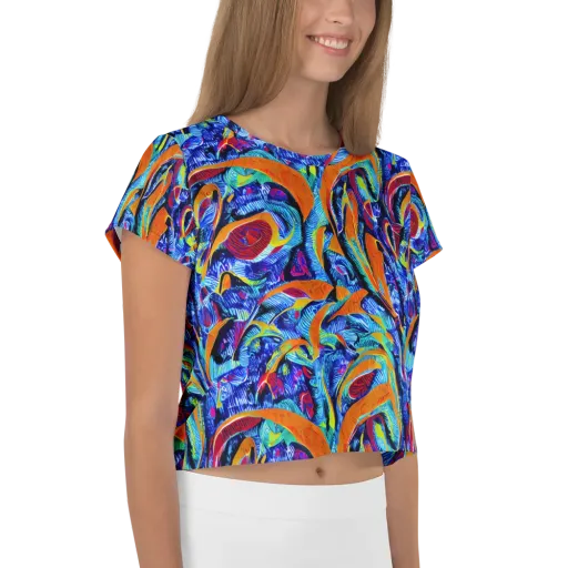 Tangerine Jungle on a Crop Tee
