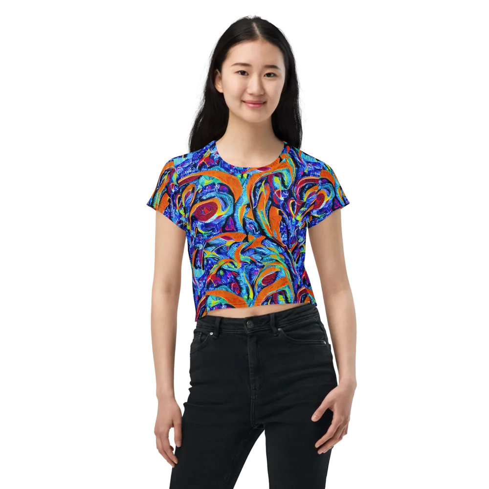 Tangerine Jungle on Crop Tee — Front