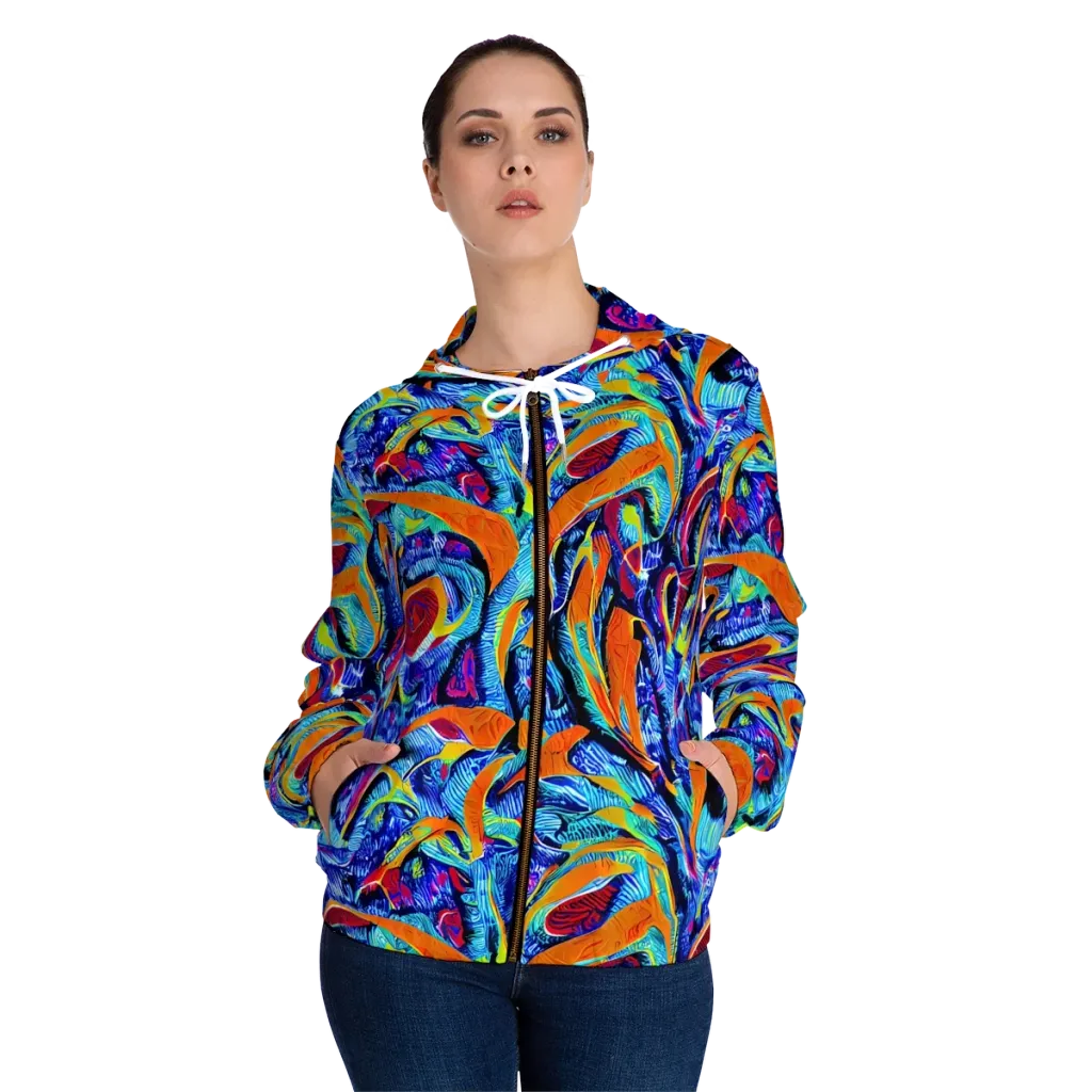 Tangerine Jungle on Women's Full-Zip Hoodie — Front On Person