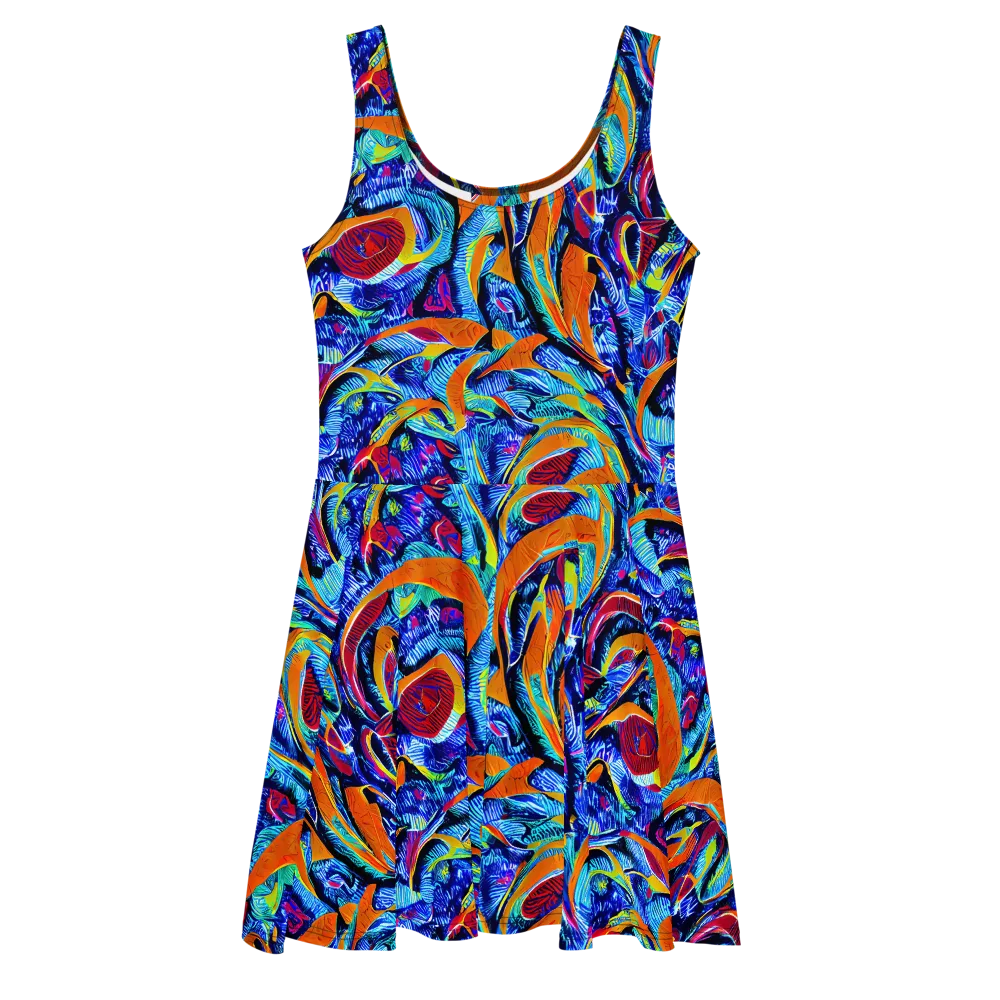 Tangerine Jungle on Skater Dress — Front