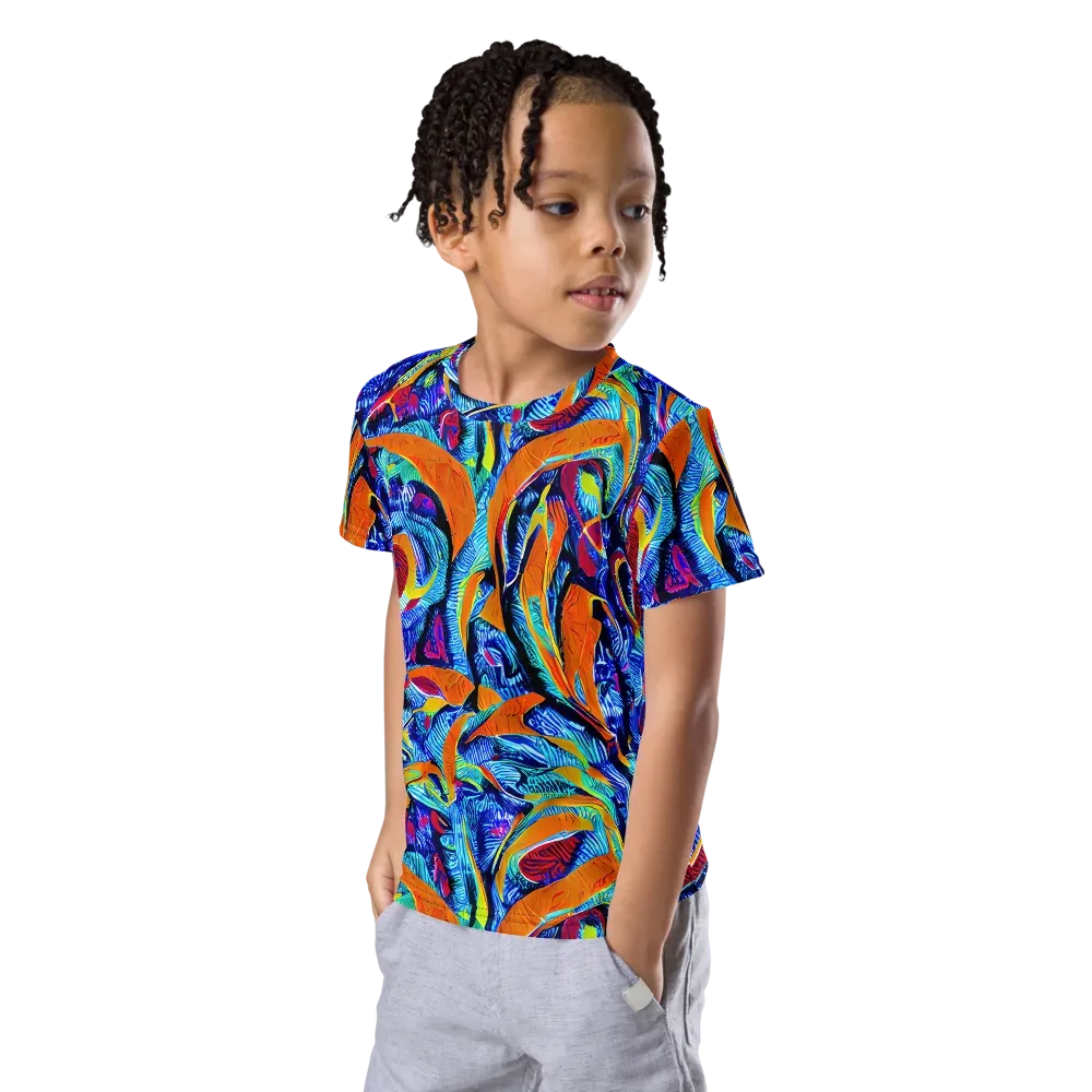 Tangerine Jungle on Kids Crew Neck T-Shirt — Left Front