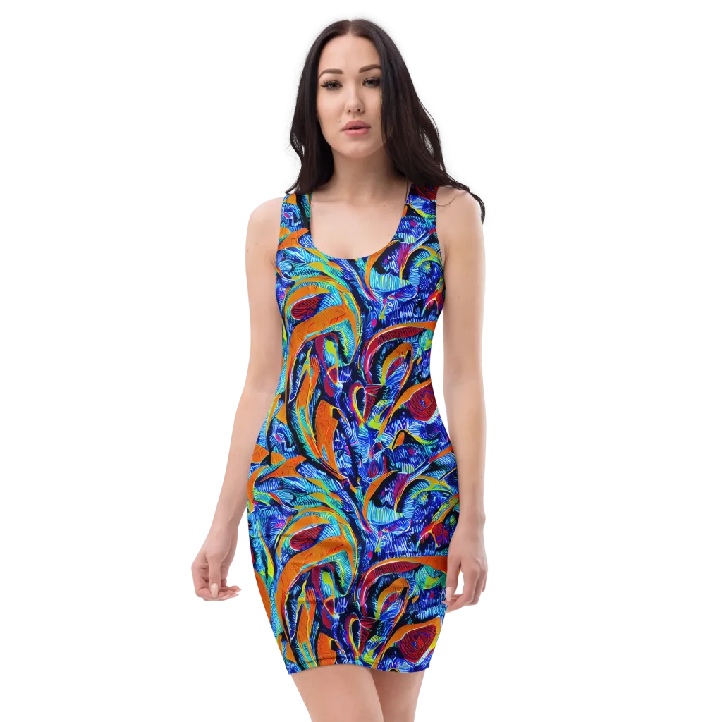 Tangerine Jungle on Bodycon Dress — Front