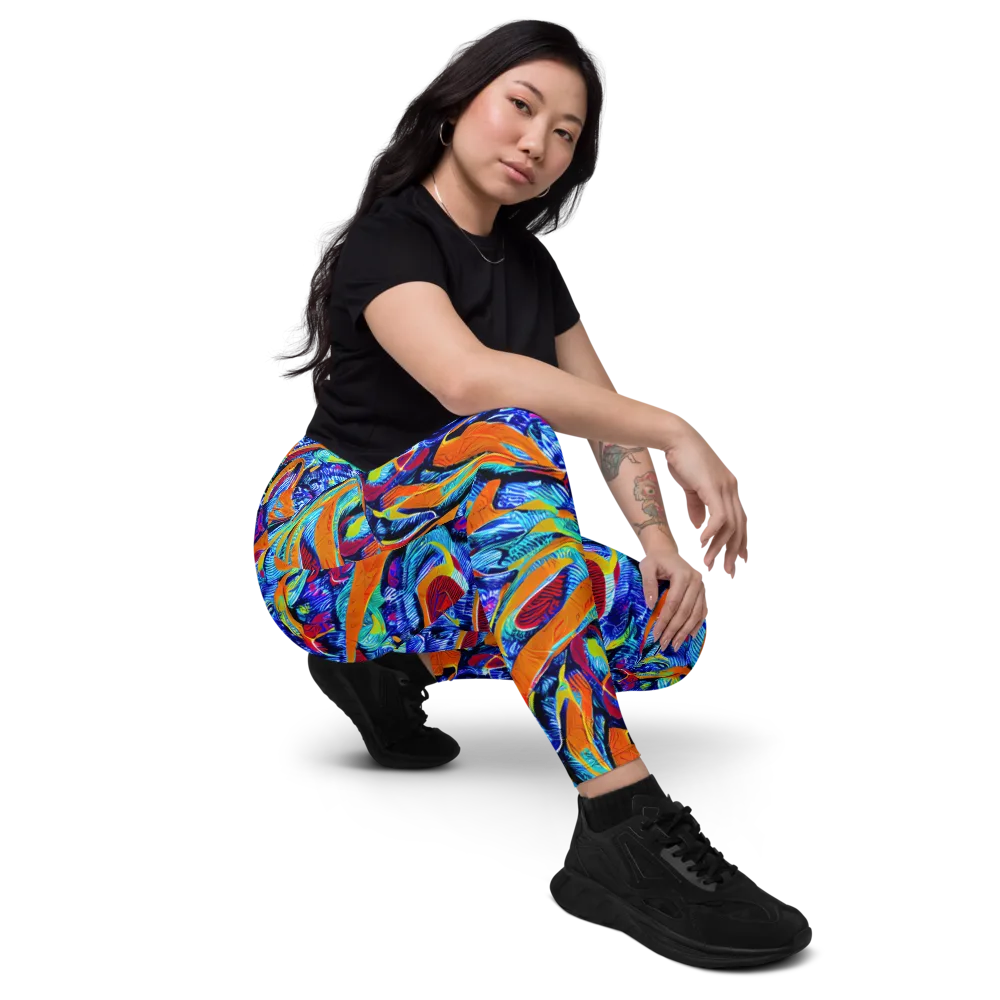 Tangerine Jungle on Leggings with Pockets — Right Front