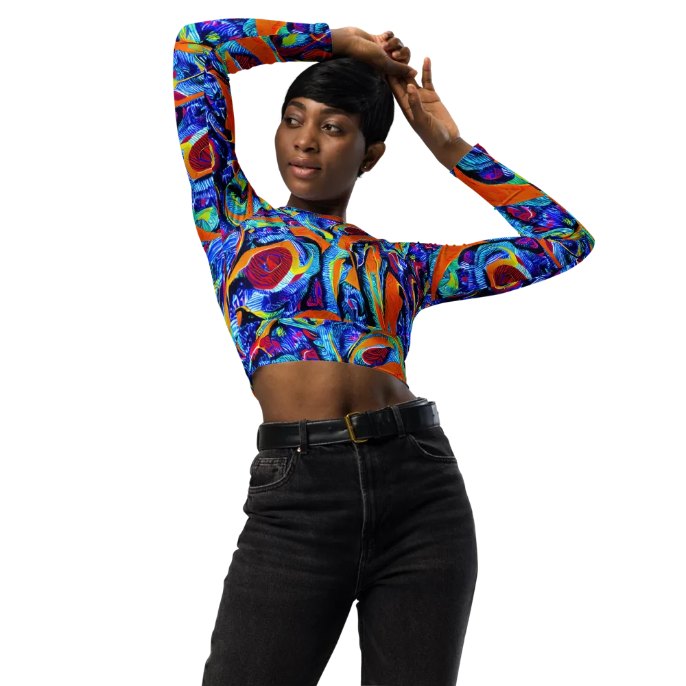 Tangerine Jungle on Long Sleeve Crop Top — Front