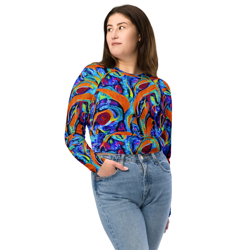 Tangerine Jungle on Long Sleeve Crop Top — Front