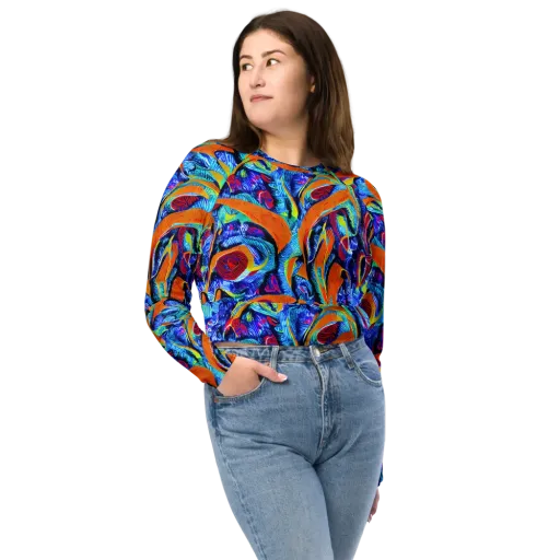 Tangerine Jungle on a Long Sleeve Crop Top