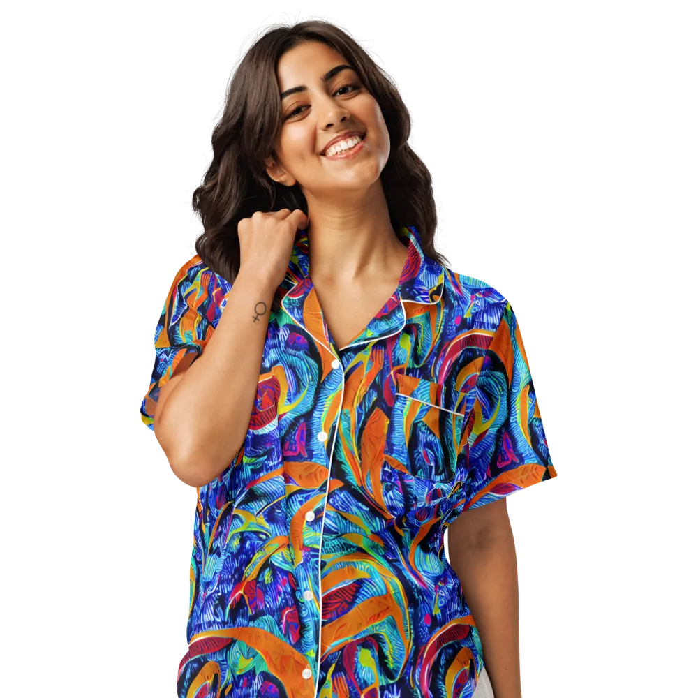 Tangerine Jungle on Women's Short Sleeve Pajama Top — Front