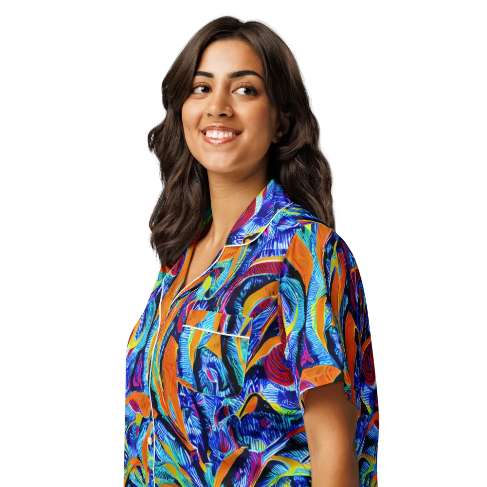 Tangerine Jungle on Women's Short Sleeve Pajama Top — Left Front