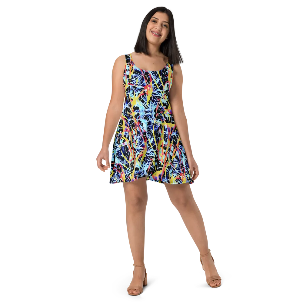 Aftershock Azure on Skater Dress — Front