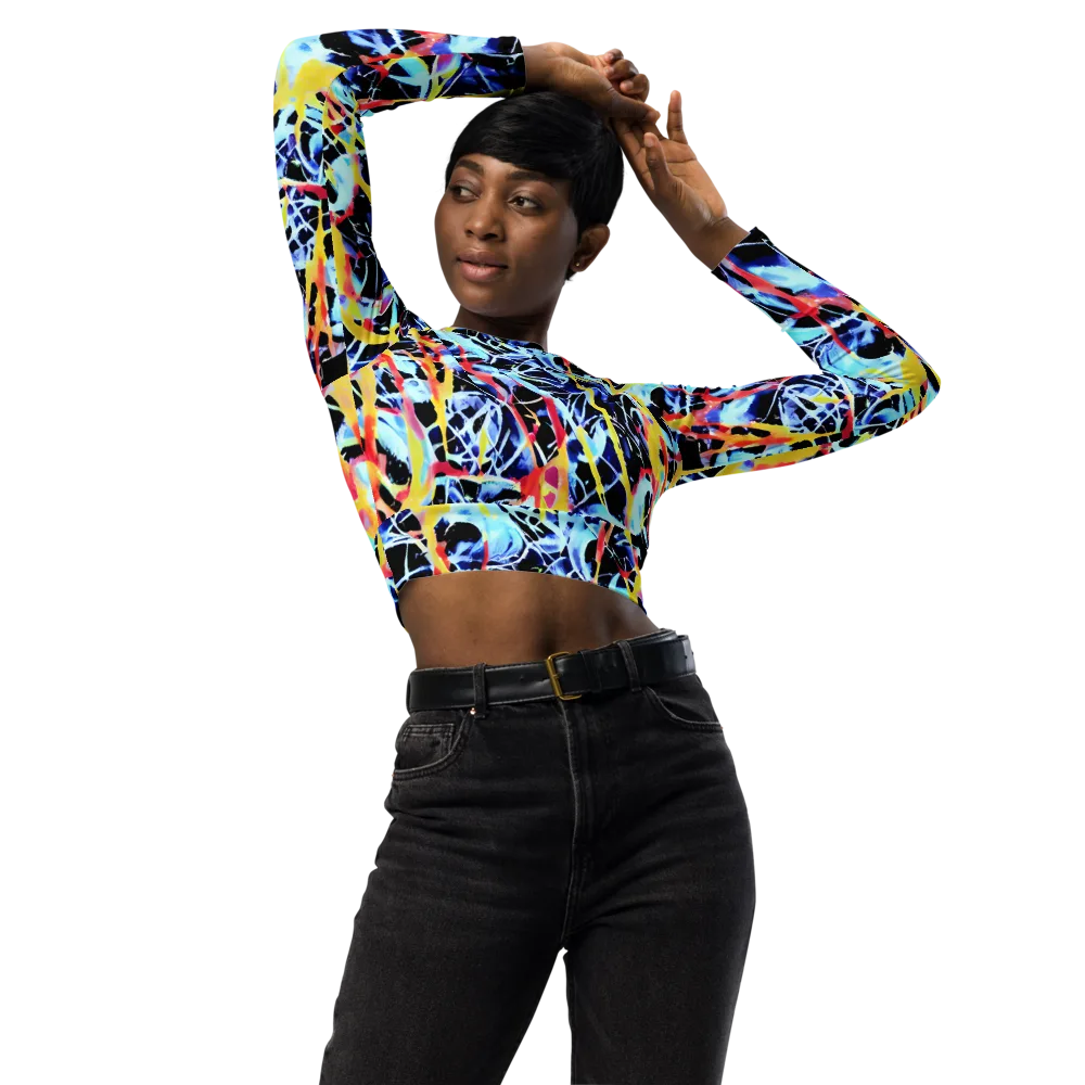 Aftershock Azure on Long Sleeve Crop Top — Front