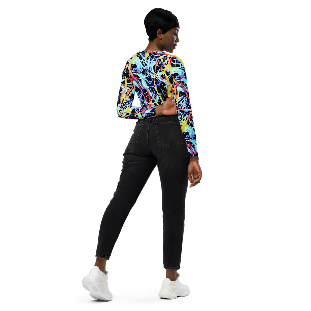 Aftershock Azure on Long Sleeve Crop Top — Right Back