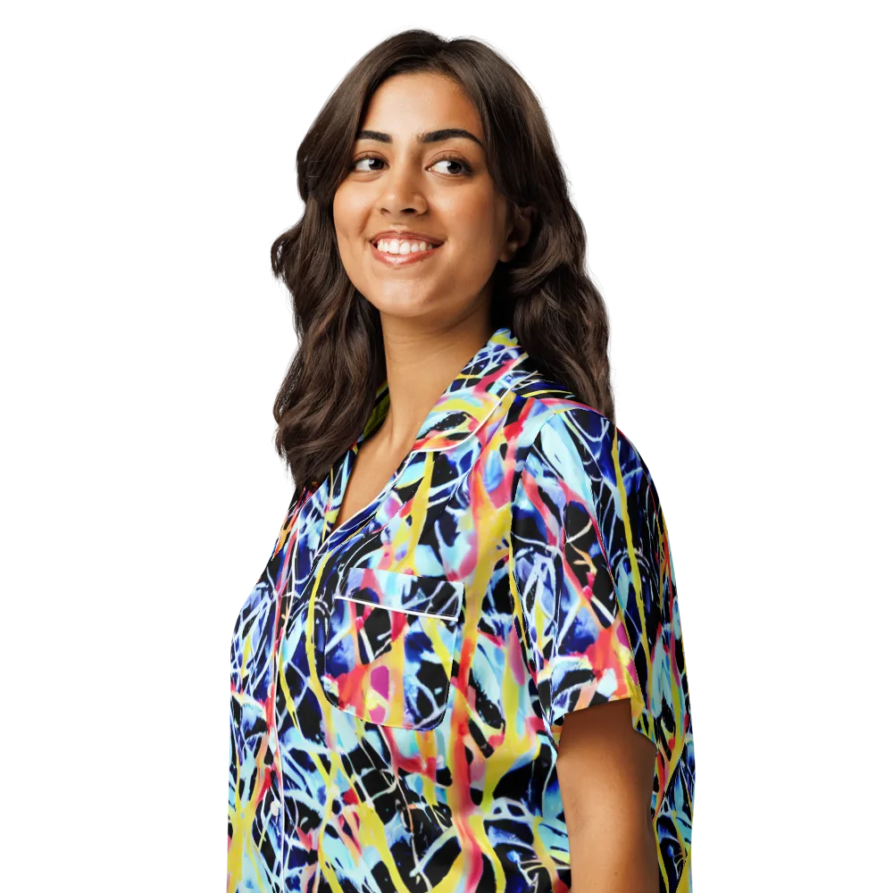 Aftershock Azure on Women's Short Sleeve Pajama Top — Left Front