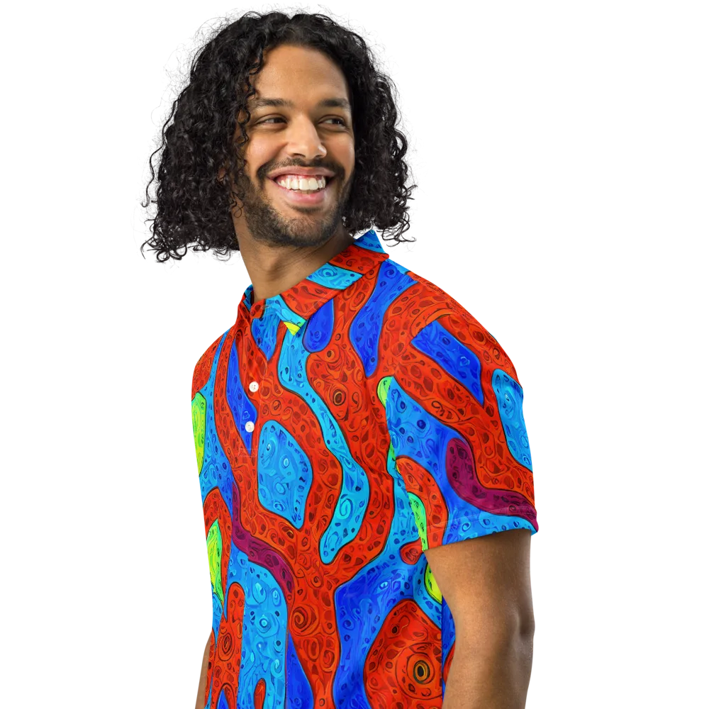 Amoeba Arcade on Men's Slim Fit Polo Shirt — Left Front
