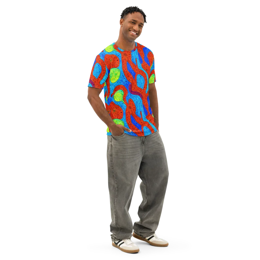 Amoeba Arcade on Men's Cotton Crew Neck T-Shirt — Right Front