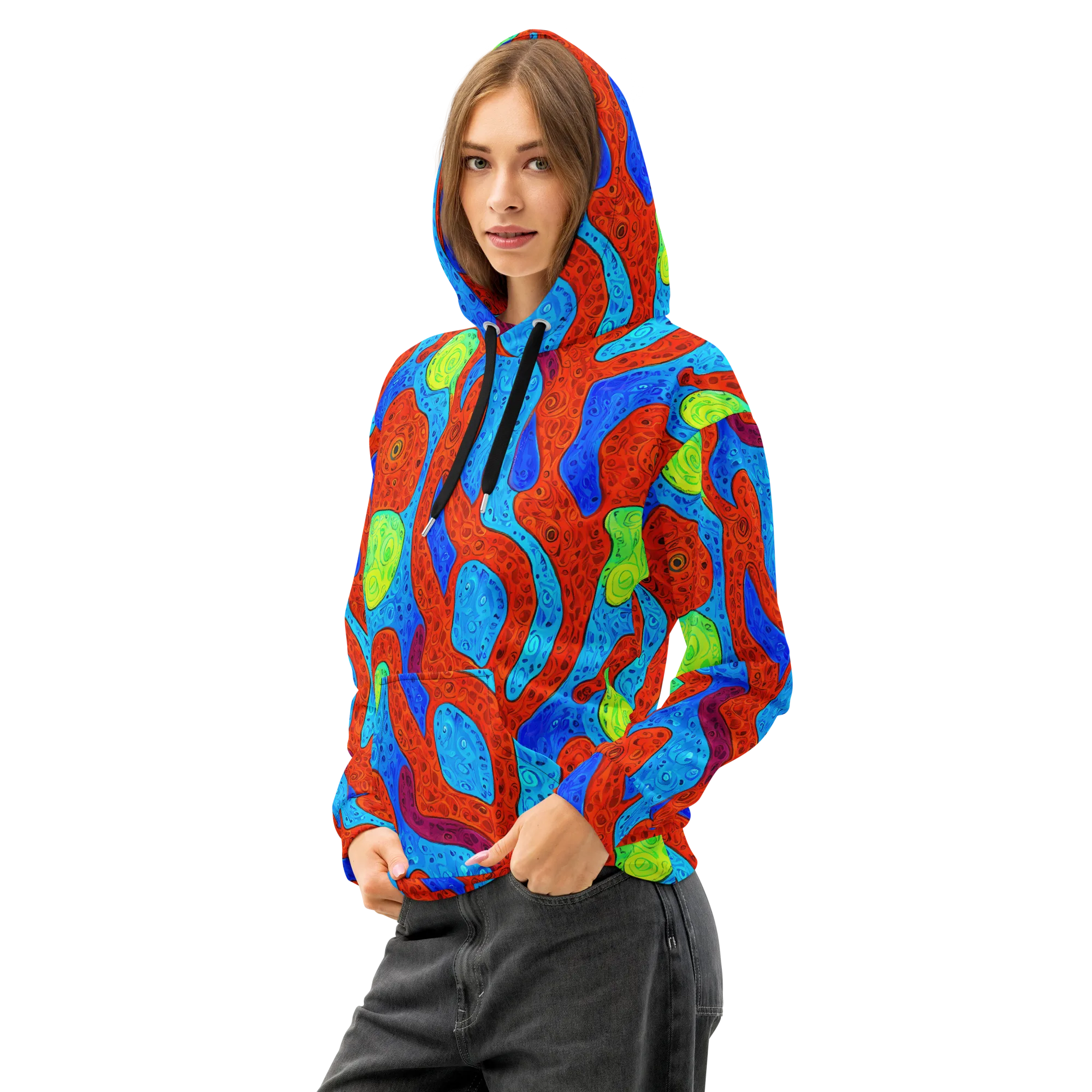 Amoeba Arcade on Cotton Hoodie — Left Front