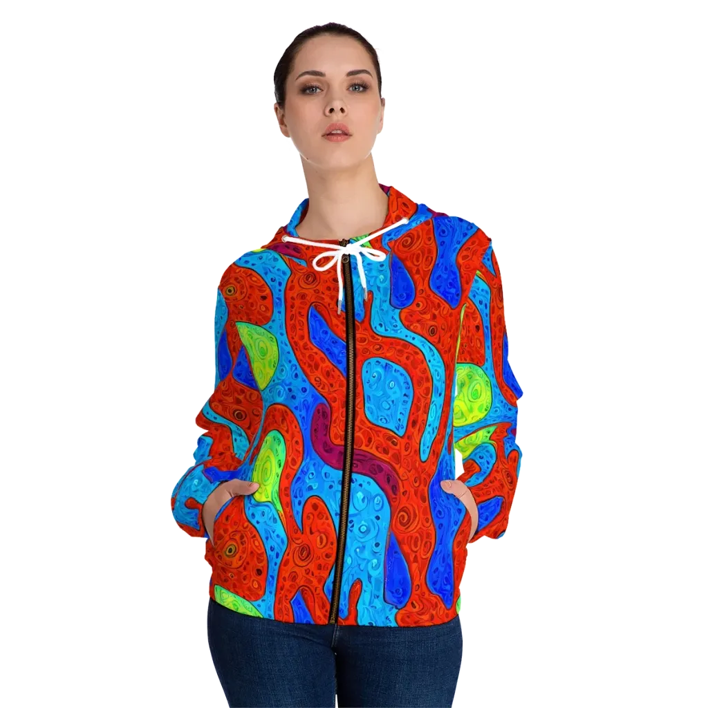 Amoeba Arcade on Women's Full-Zip Hoodie — Front On Person