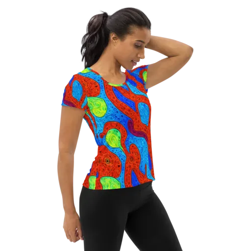 Amoeba Arcade on a Women's Athletic T-Shirt