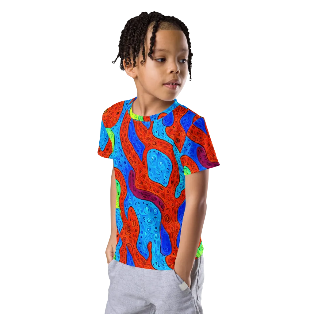 Amoeba Arcade on Kids Crew Neck T-Shirt — Left Front